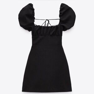 Zara Black Mini Dress with Puff Sleeves